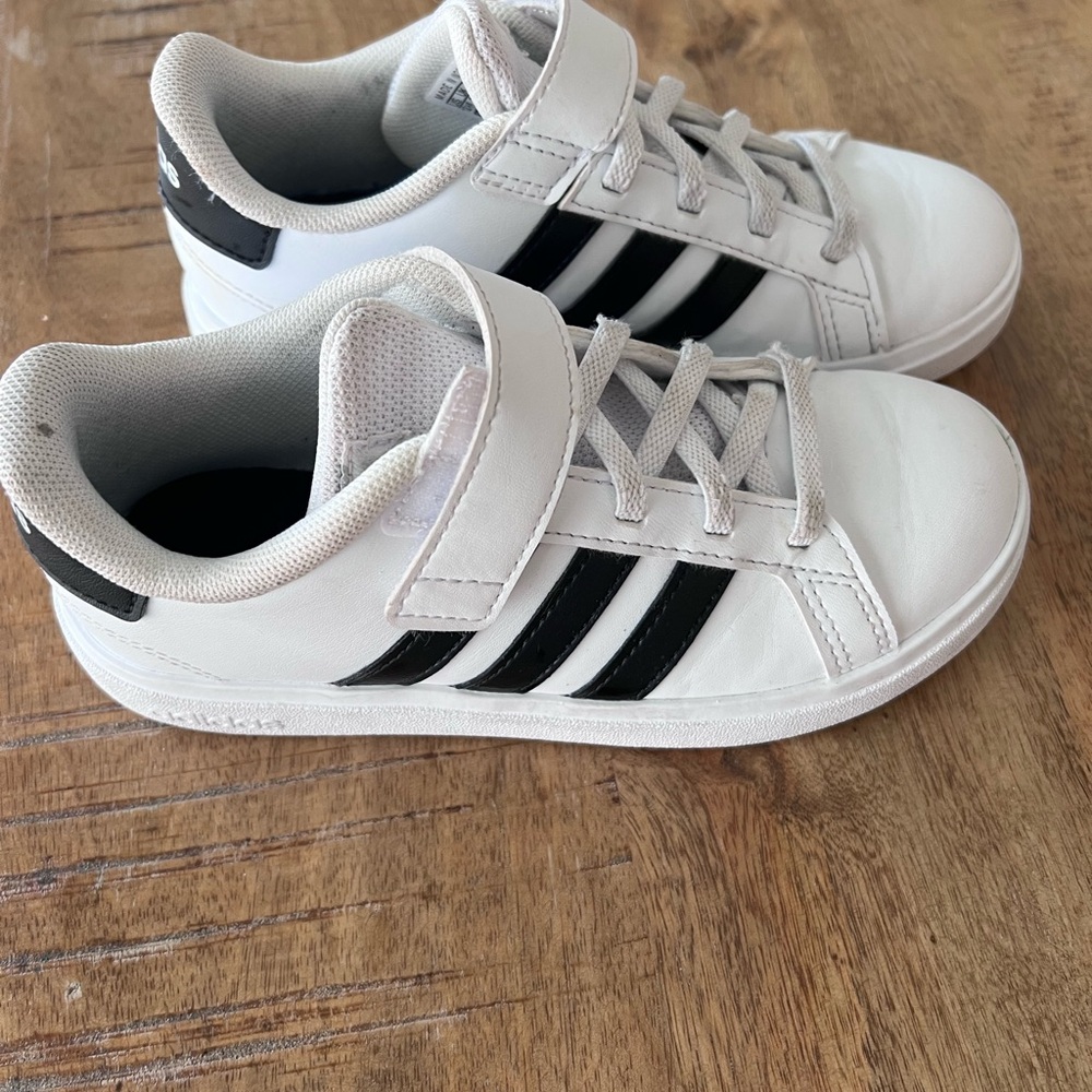 adidas Kids White and Black Velcro Sneakers